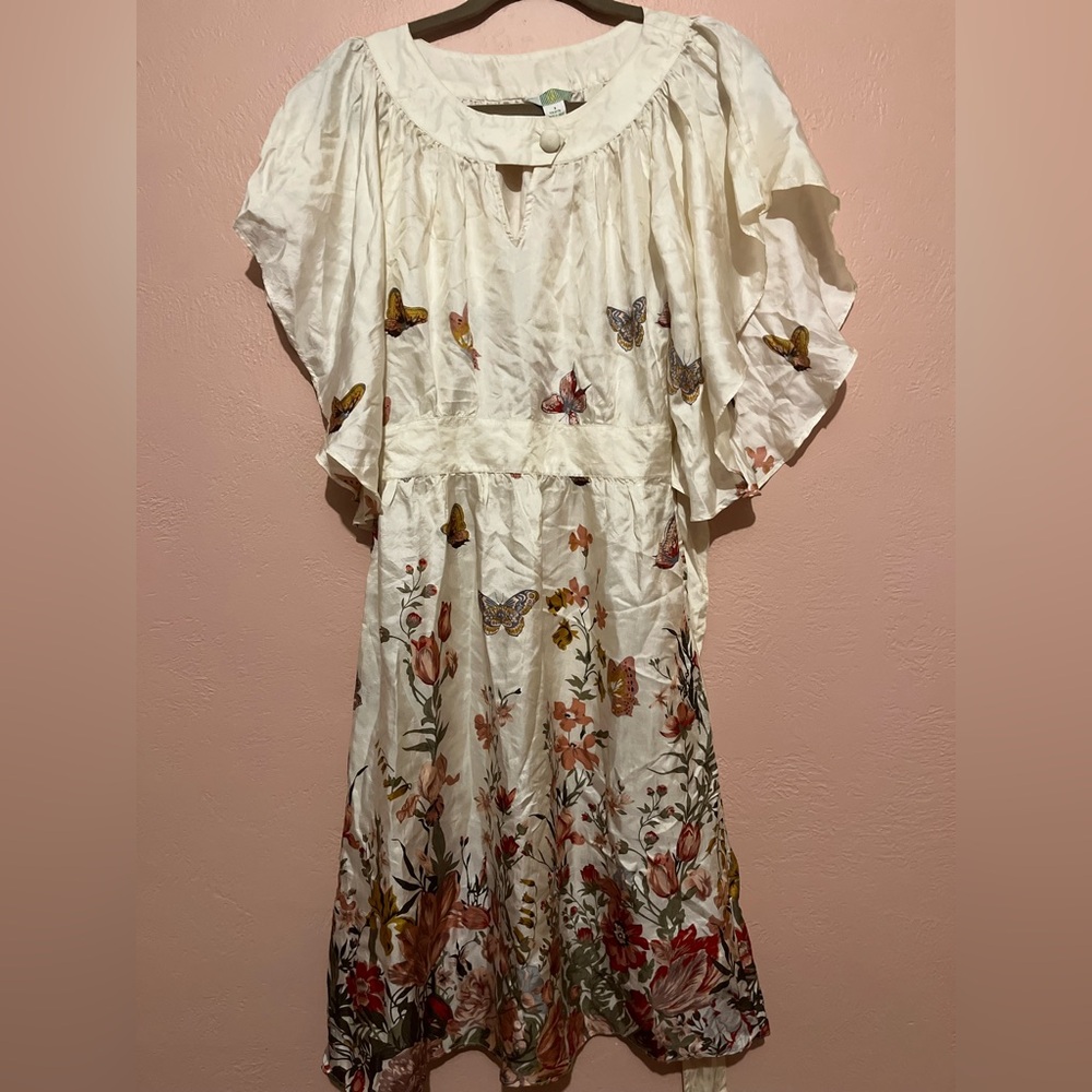 Anthropologie Lil Silk Dress Sz 2 The Road Ahead Butterflies Flowers .